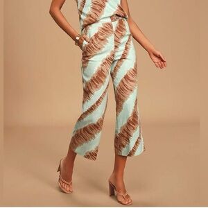 Moon River (Anthro) Good Vibrations Mint Blue Multi Tie-Dye High Waist Cullotes